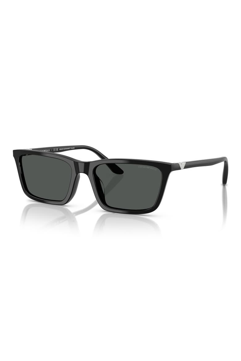 55mm Rectangle Sunglasses, Alternate, color, SHINY BLACK / DARK GREY