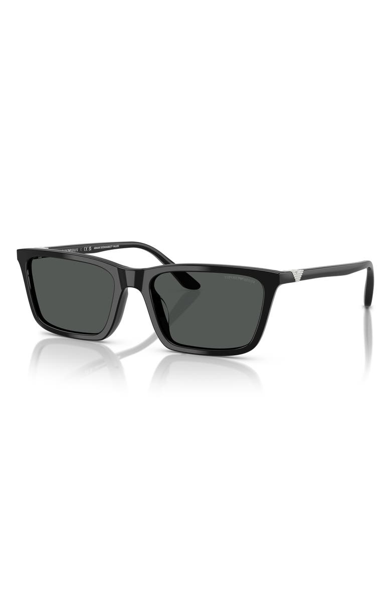 Emporio Armani 55mm Rectangle Sunglasses, Alternate, color, Shiny Black / Dark Grey
