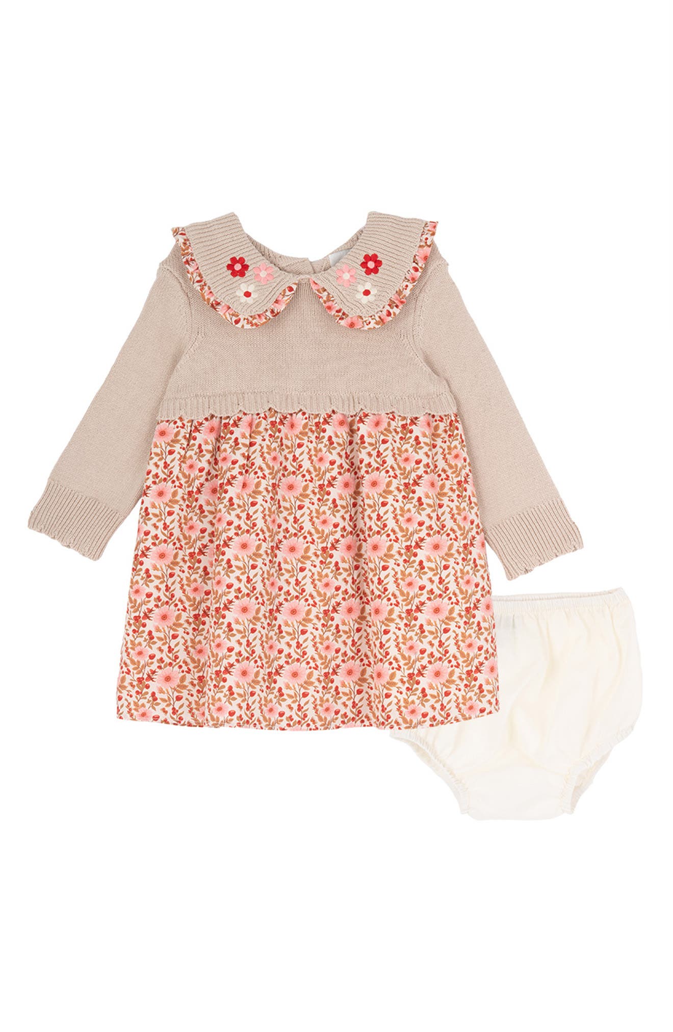 Kids' Floral Embroidered Peter Pan Collar Dress & Bloomers Set
