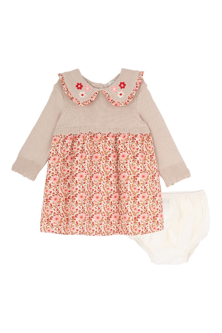 Kids' Floral Embroidered Peter Pan Collar Dress & Bloomers Set, Main, color, TAUPE