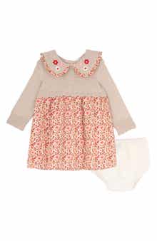 Kids' Floral Embroidered Peter Pan Collar Dress & Bloomers Set