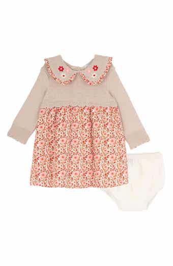 Kids' Floral Embroidered Peter Pan Collar Dress & Bloomers Set