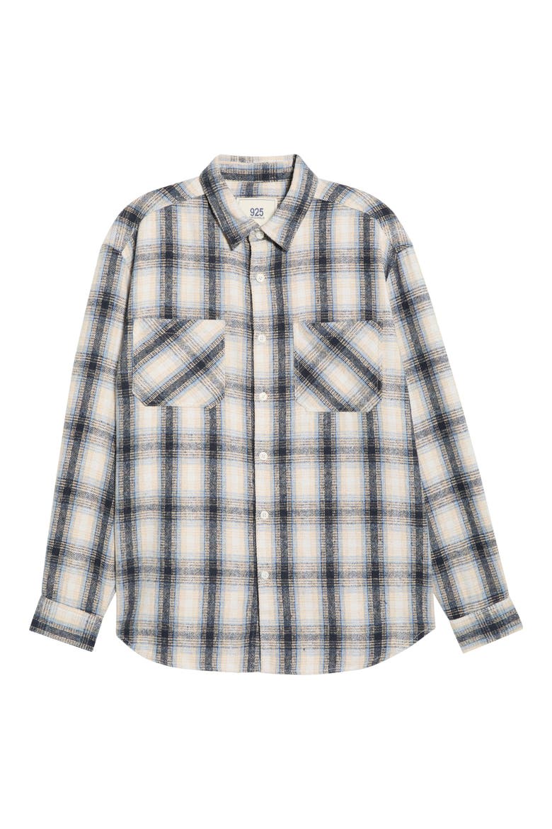 Oversize Coastal Plaid Button-Up Flannel Shirt, Alternate, color, BLUE