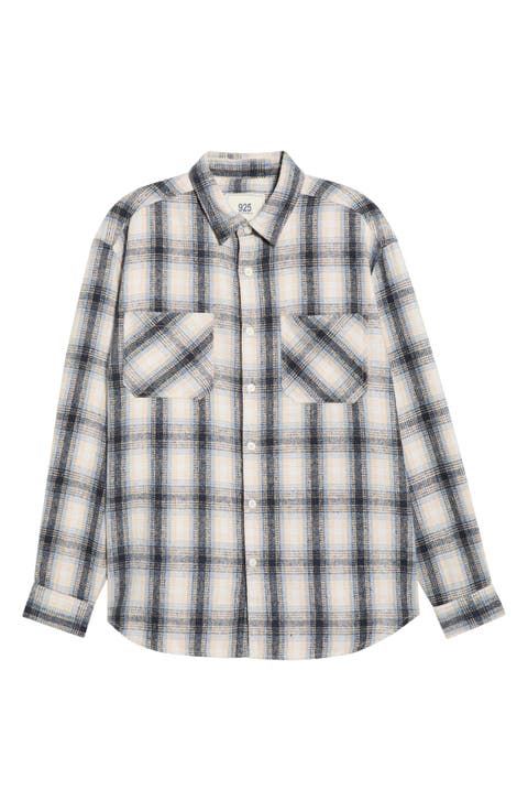 Oversize Coastal Plaid Button-Up Flannel Shirt