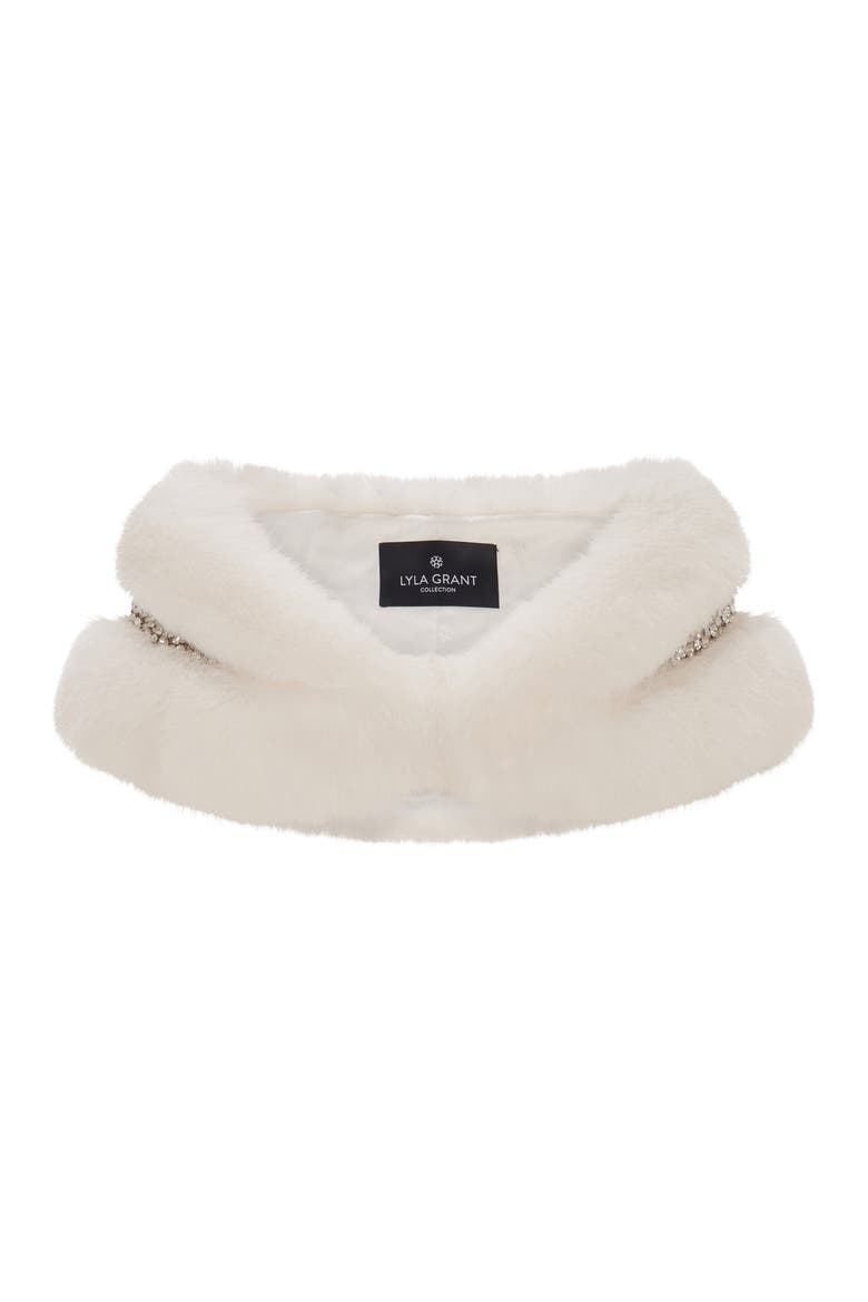 Fur-Free Fox (Faux Fur) Stole With Rhinestone Inserts, Alternate, color, WHITE