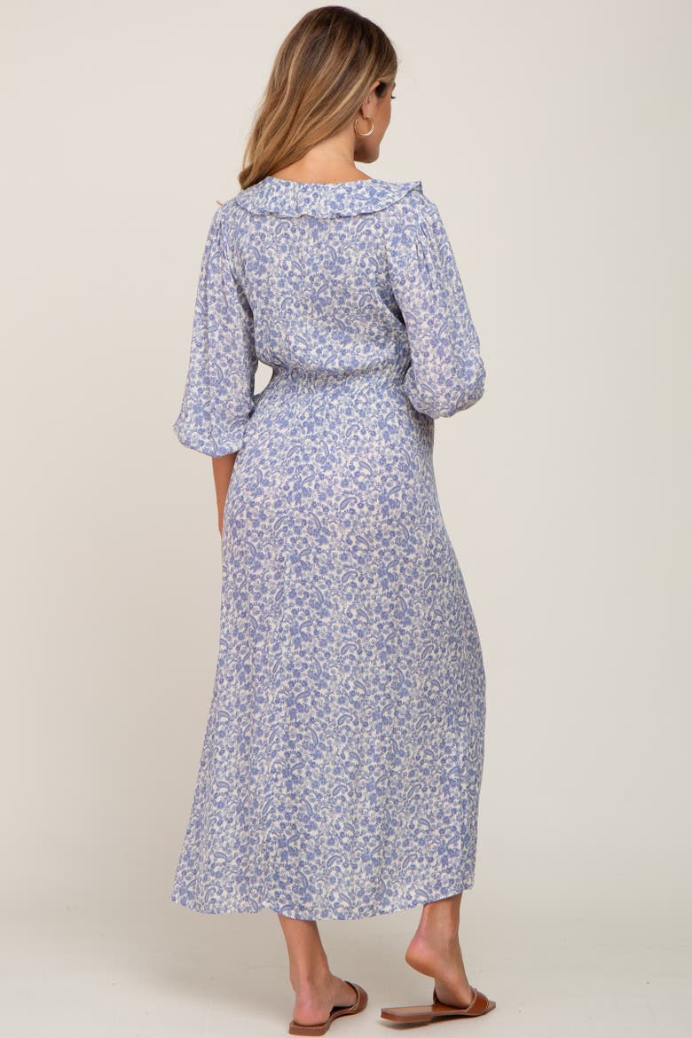 Floral Ruffle V-Neck Midi Dress, Alternate, color, Blue