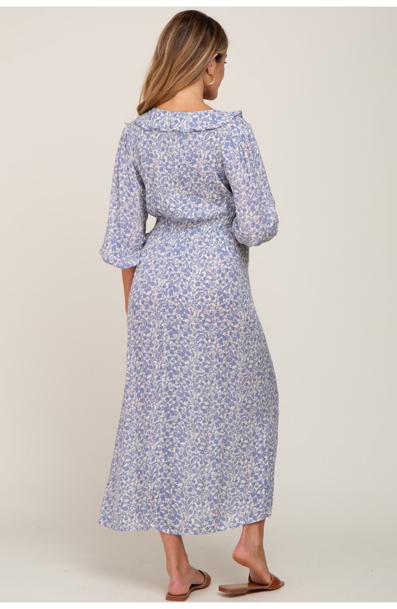 PinkBlush Floral Ruffle V-Neck Midi Dress, Alternate, color, Blue