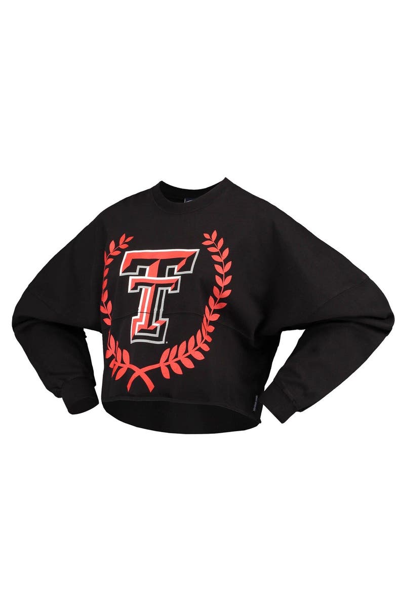 SPIRIT JERSEY Women's Black Texas Tech Red Raiders Laurels Crop Long Sleeve T-Shirt, Alternate, color,
