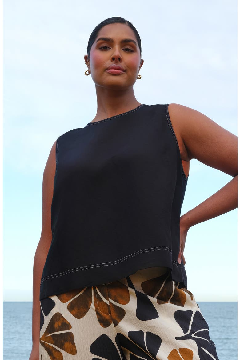 Shae Sleeveless Linen Blend Top, Alternate, color, BLACK/ STONE