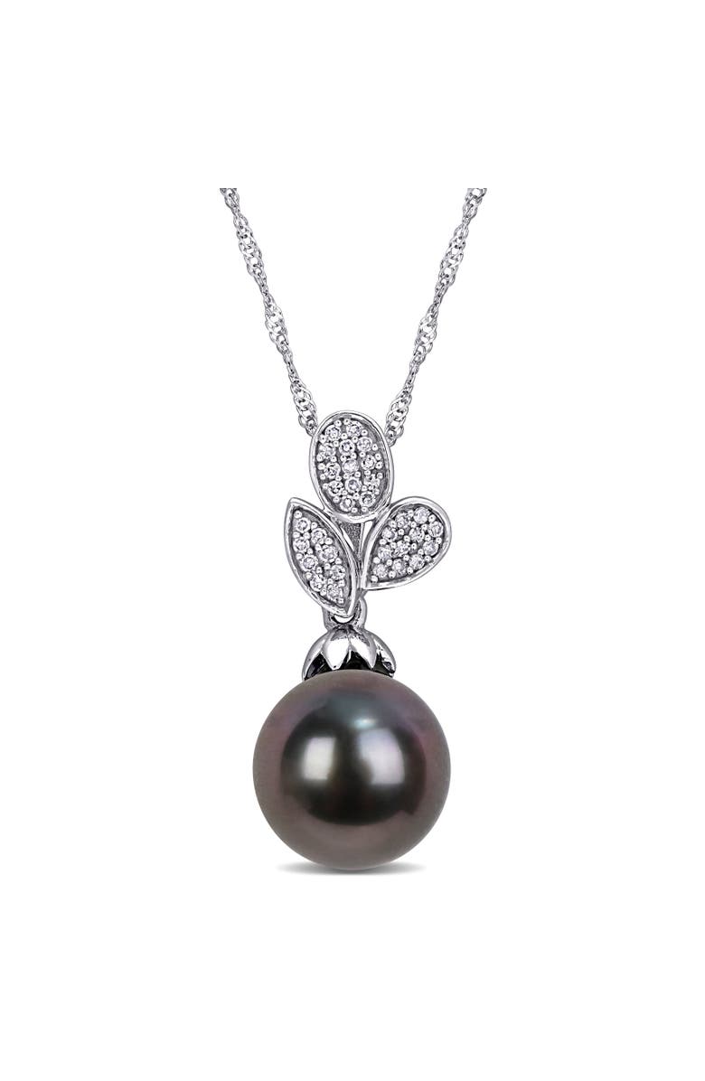 Julianna B. Tahitian Pearl & Diamond Leaf Drop Necklace 10k, Main, color, Pearl