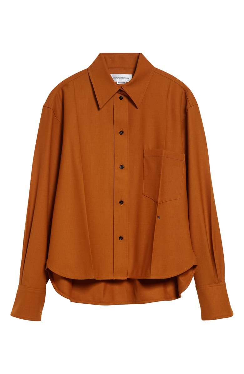 Victoria Beckham Long Sleeve Crop Button-Up Shirt, Main, color, Bronze