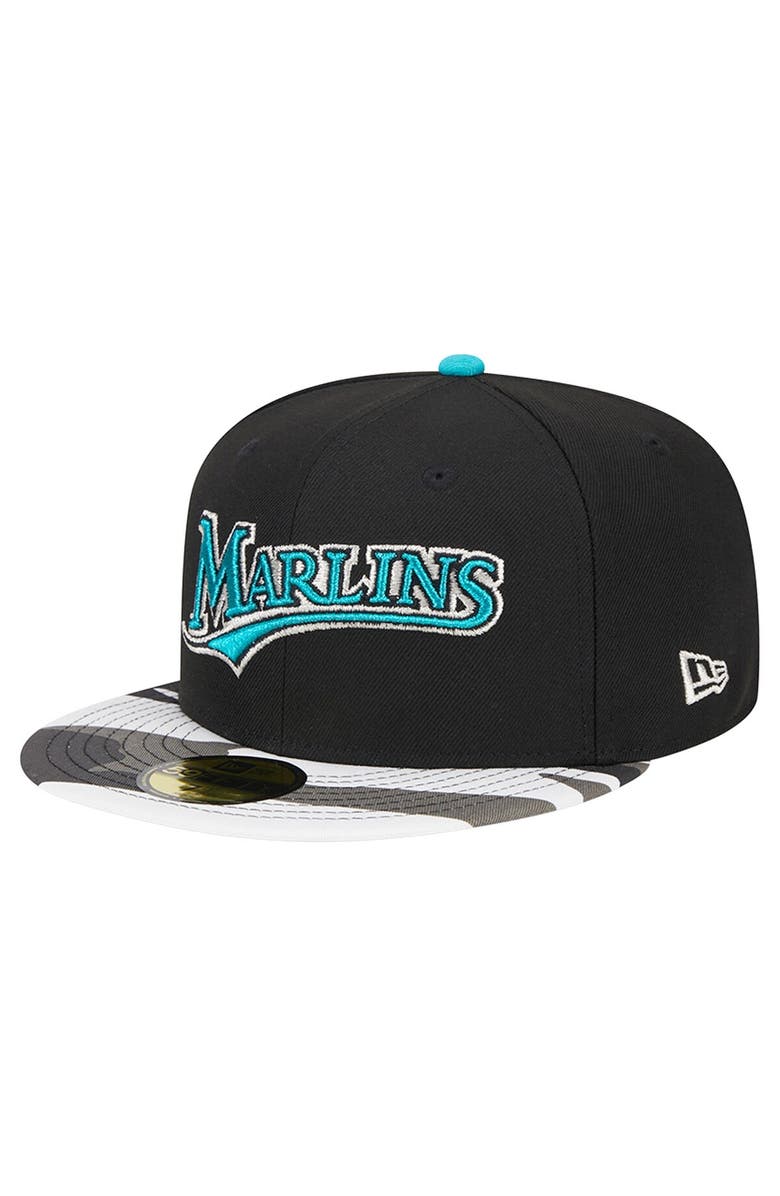 New Era Men's New Era Black Florida Marlins Metallic Camo 59FIFTY Fitted Hat, Alternate, color,