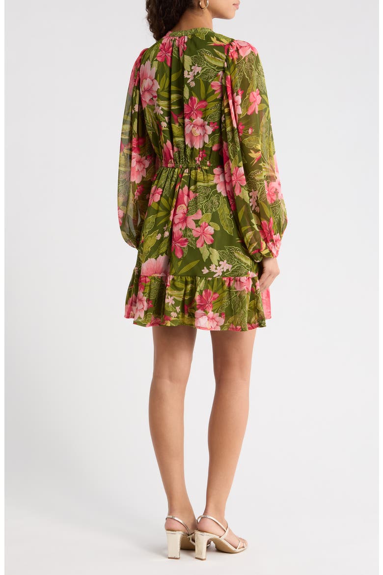 Madeira Metallic Abstract Print Long Sleeve Dress, Alternate, color, GREEN-PINK-CORAL