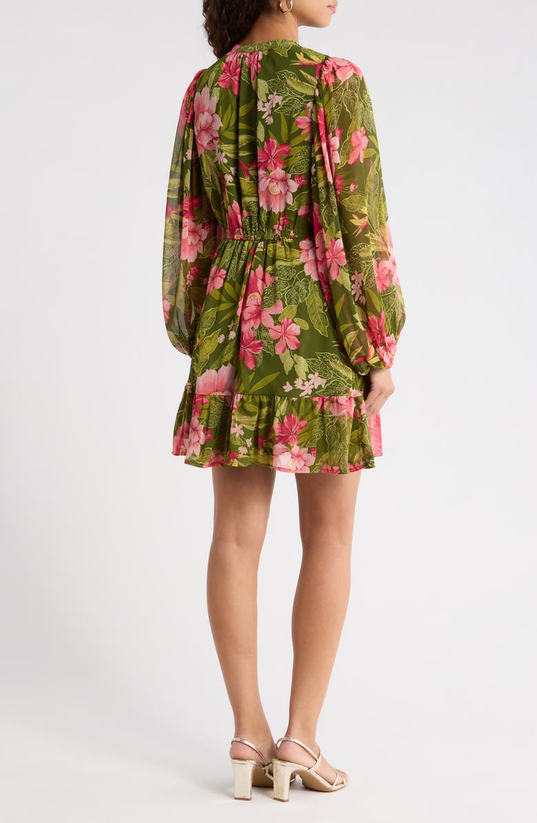 SUGARLIPS Madeira Metallic Abstract Print Long Sleeve Dress, Alternate, color, Green-Pink-Coral