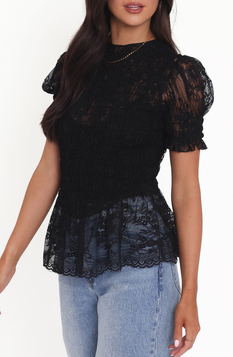 Petal & Pup Adeline Smocked Peplum Lace Top, Alternate, color, Black