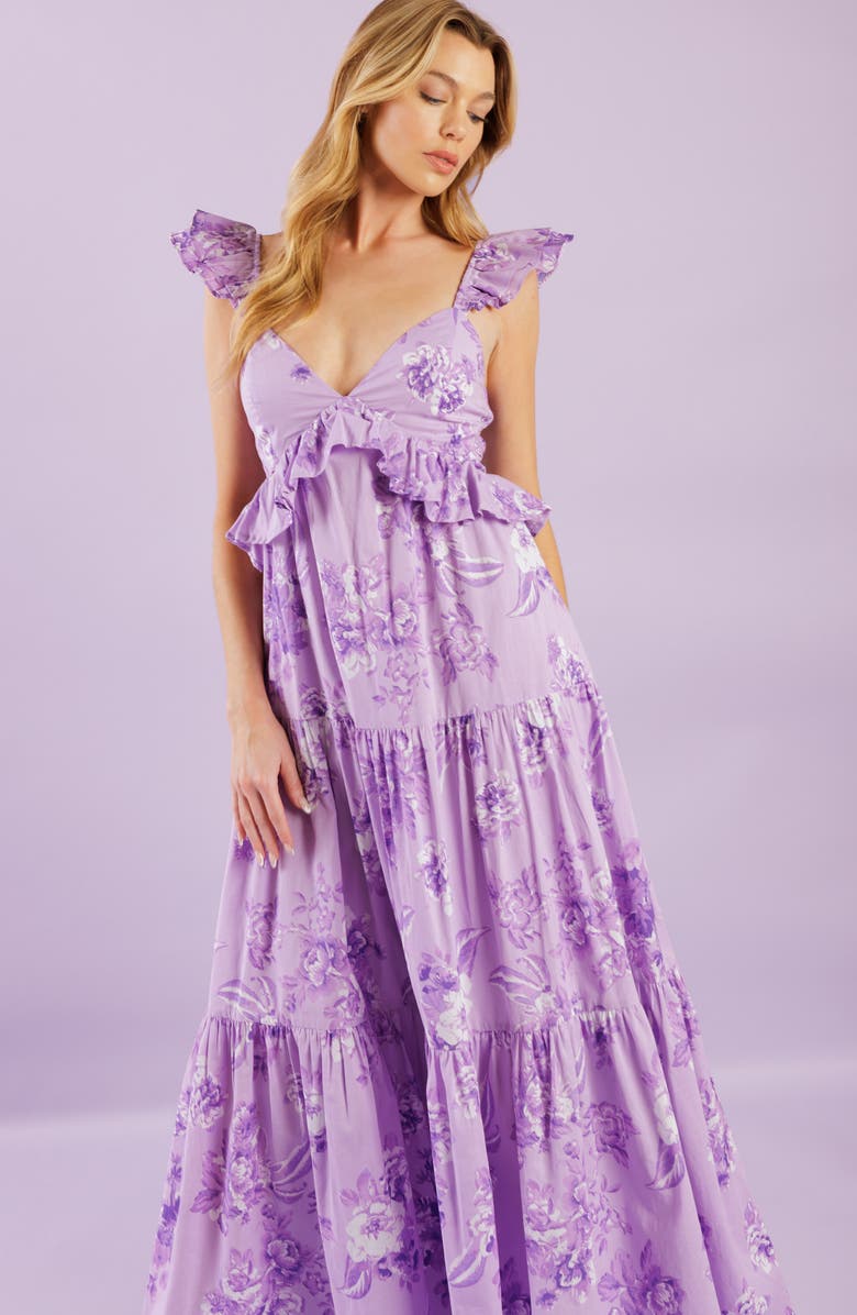 FLYING TOMATO Ruffle Trim Maxi Dress, Alternate, color, 