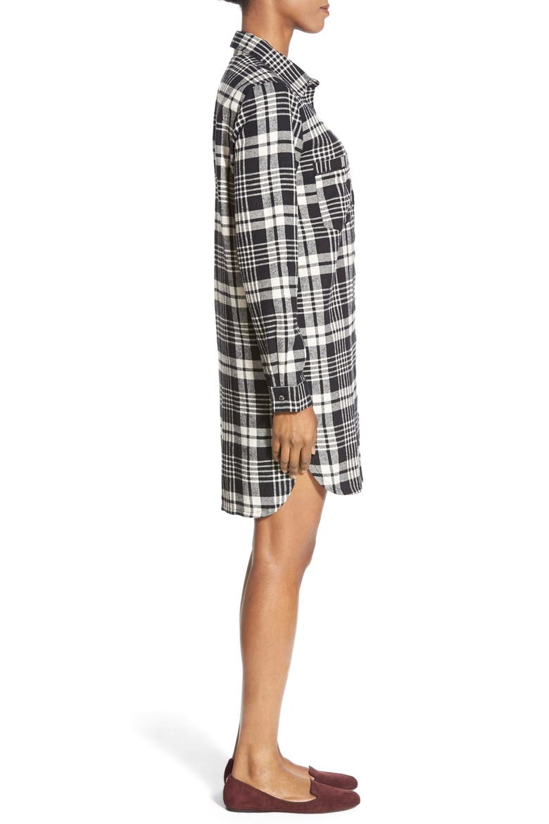 Plaid Cotton Blend Shirtdress, Alternate, color, BLACK