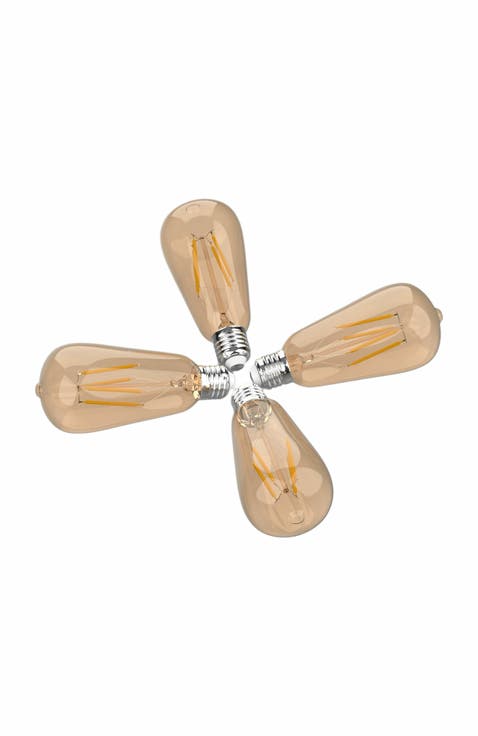 Vintage Non-Dimmable ST58-4W LED Edison Bulbs with E26 Base, 80+ CRI, Warm White 2700K, 350 Lumens, Tinted Amber (Pack of 4)