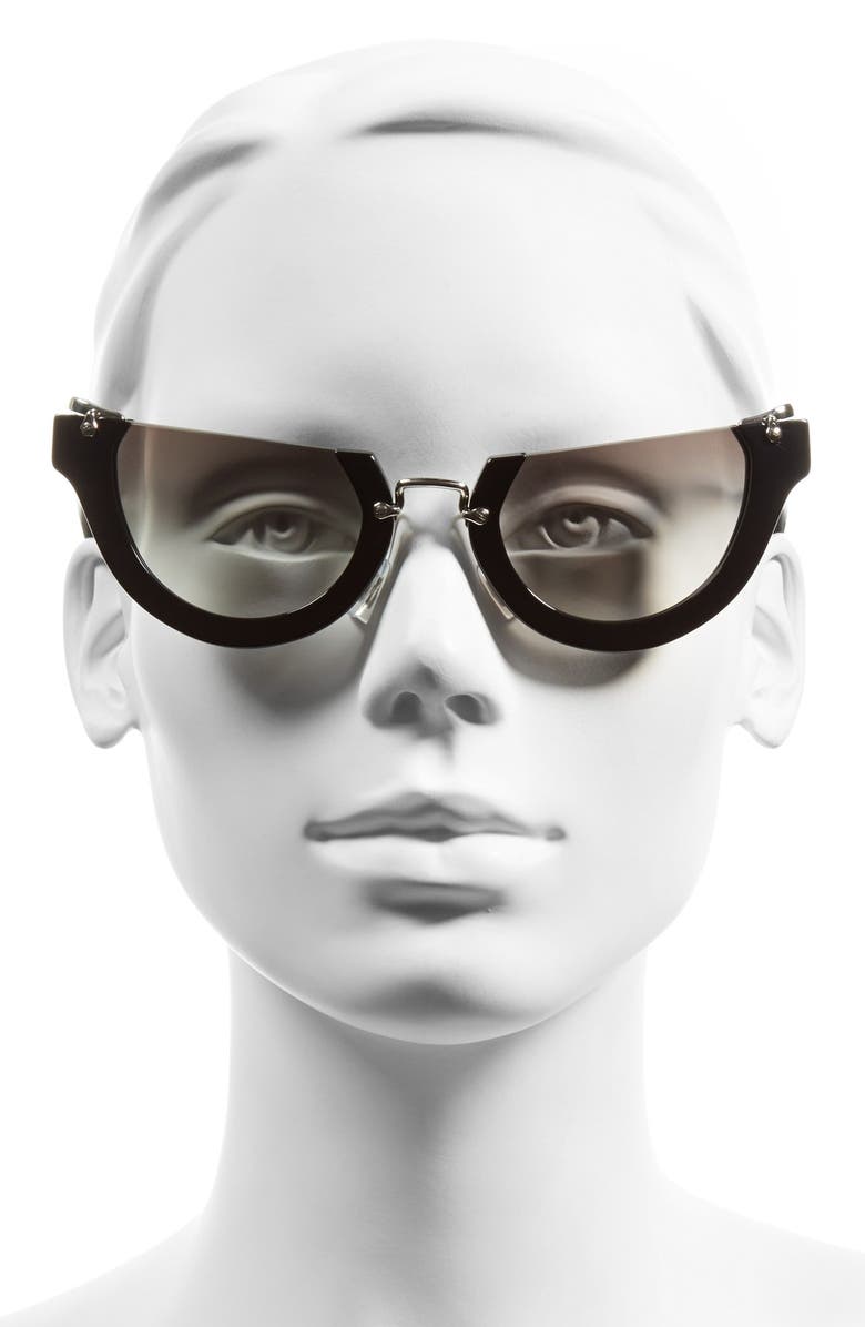 Miu Miu 'Noir' 52mm Semi-Rimless Cat-Eye Sunglasses, Alternate, color,