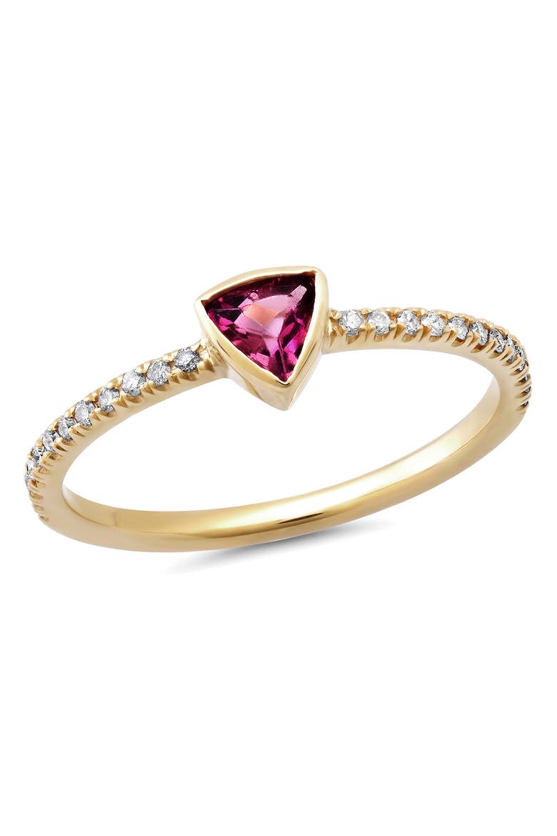14K Yellow Gold Skinny Diamond Eternity Band With Knife Edge Gemstone, Main, color, Pink Tourmaline