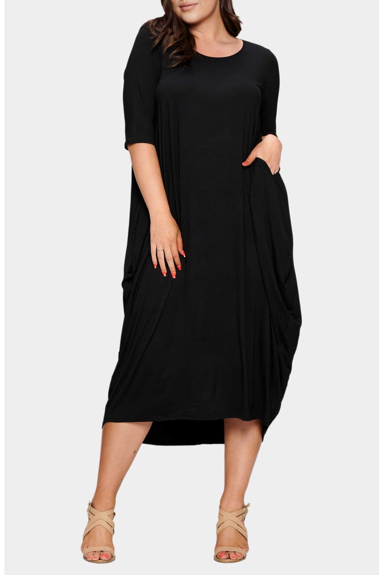 Evelyn Bubble Hem Jersey Midi Dress, Alternate, color, BLACK