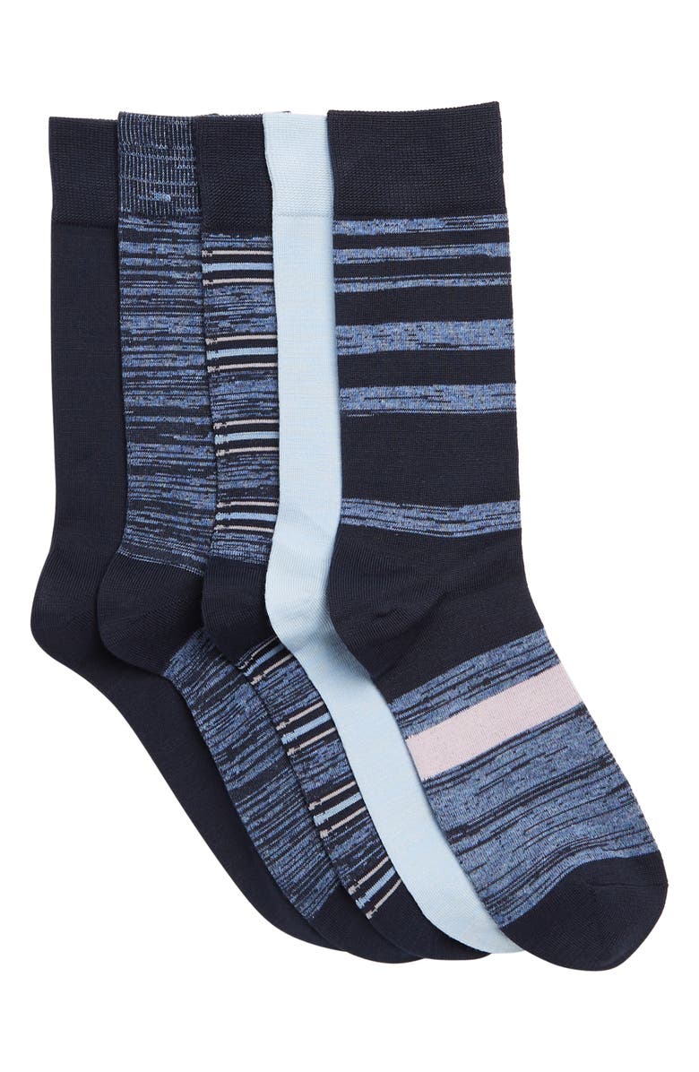 NORDSTROM RACK Ultrasoft 5-Pack Assorted Dress Socks, Main, color, Navy -Blue Multi