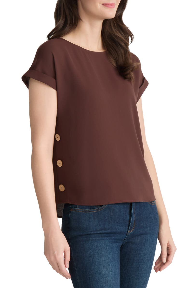 Jones New York Side Button Detail Top, Alternate, color, Fudge