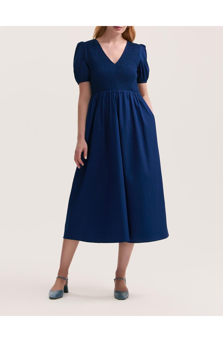 Finery London Jamilla Short Sleeve Cotton Midi Dress, Alternate, color, Indigo
