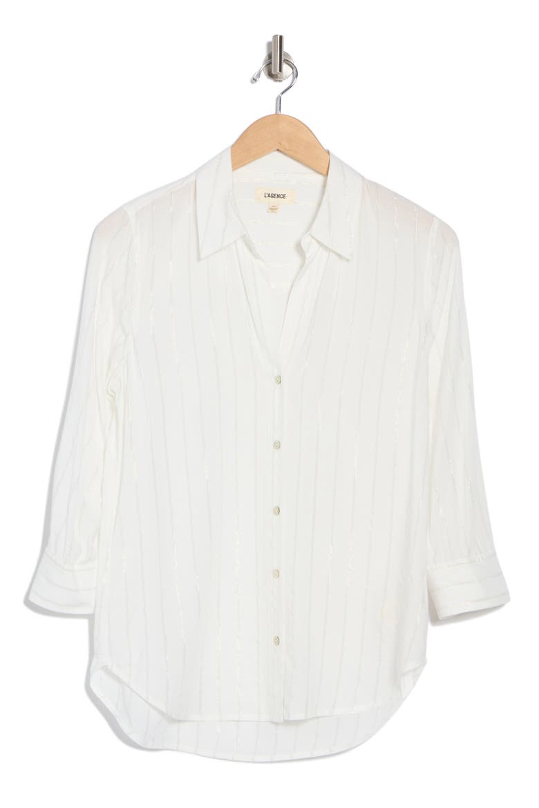 Camille Button-Up Shirt, Alternate, color, IVORY/ GOLD STRIPE