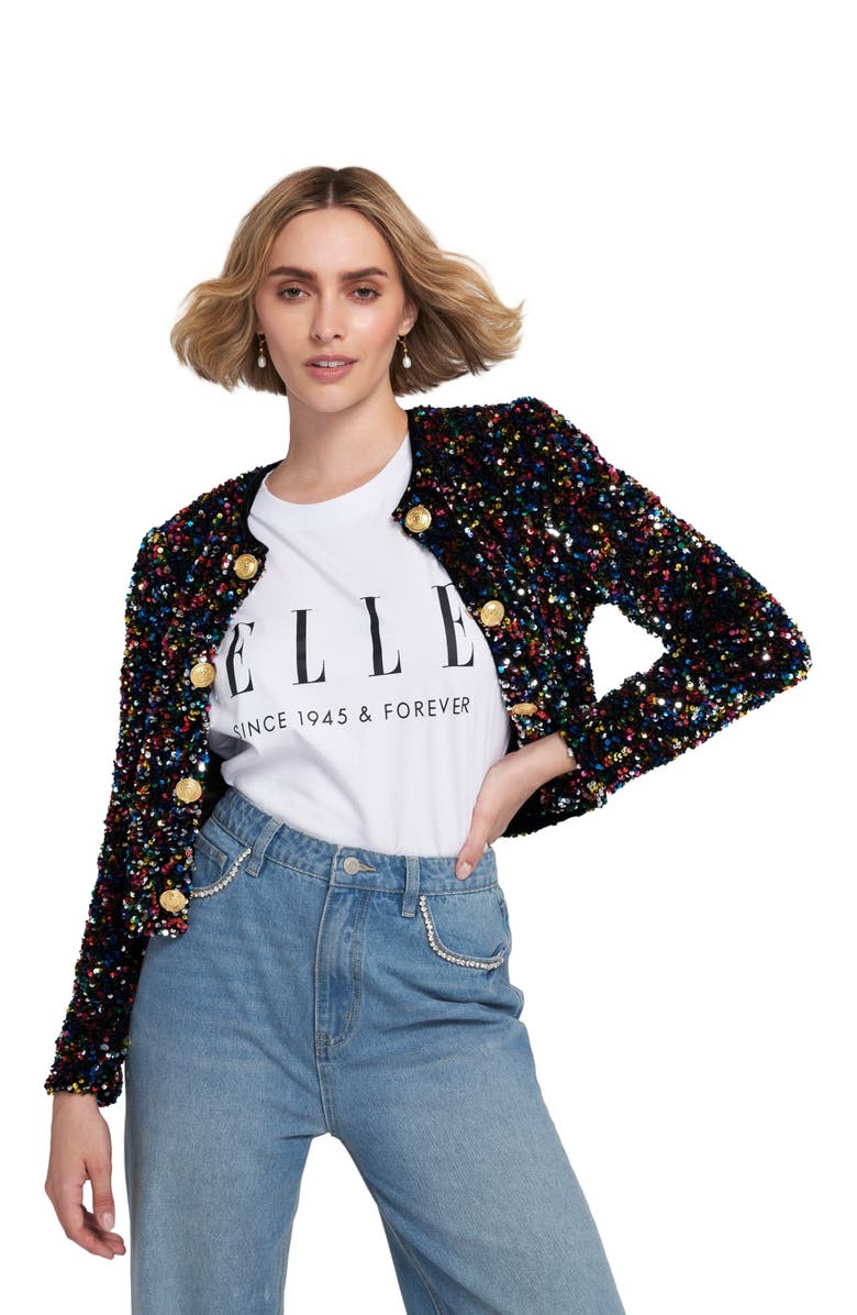 ELLE Collection Sequin Cropped Jacket, Alternate, color, Multi