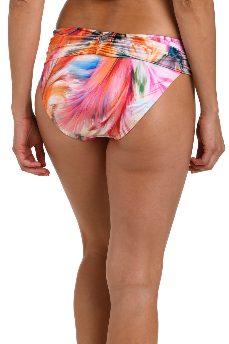 Feathered Impression Shirred Hipster Bikini Bottoms, Alternate, color, PINK MULTI