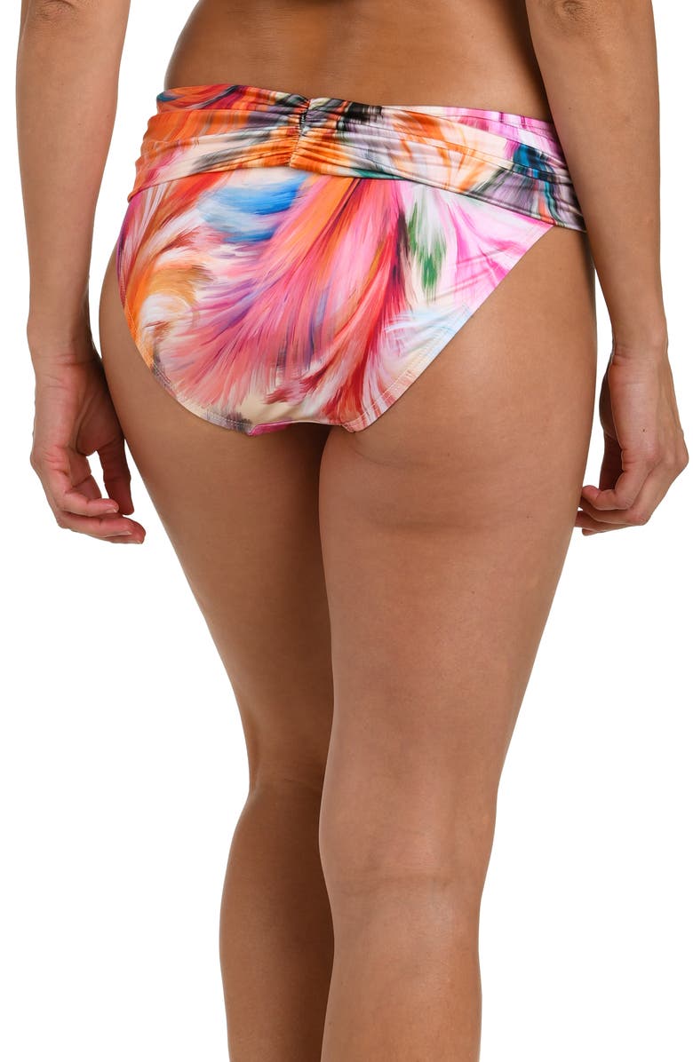 La Blanca Feathered Impression Shirred Hipster Bikini Bottoms, Alternate, color, Pink Multi