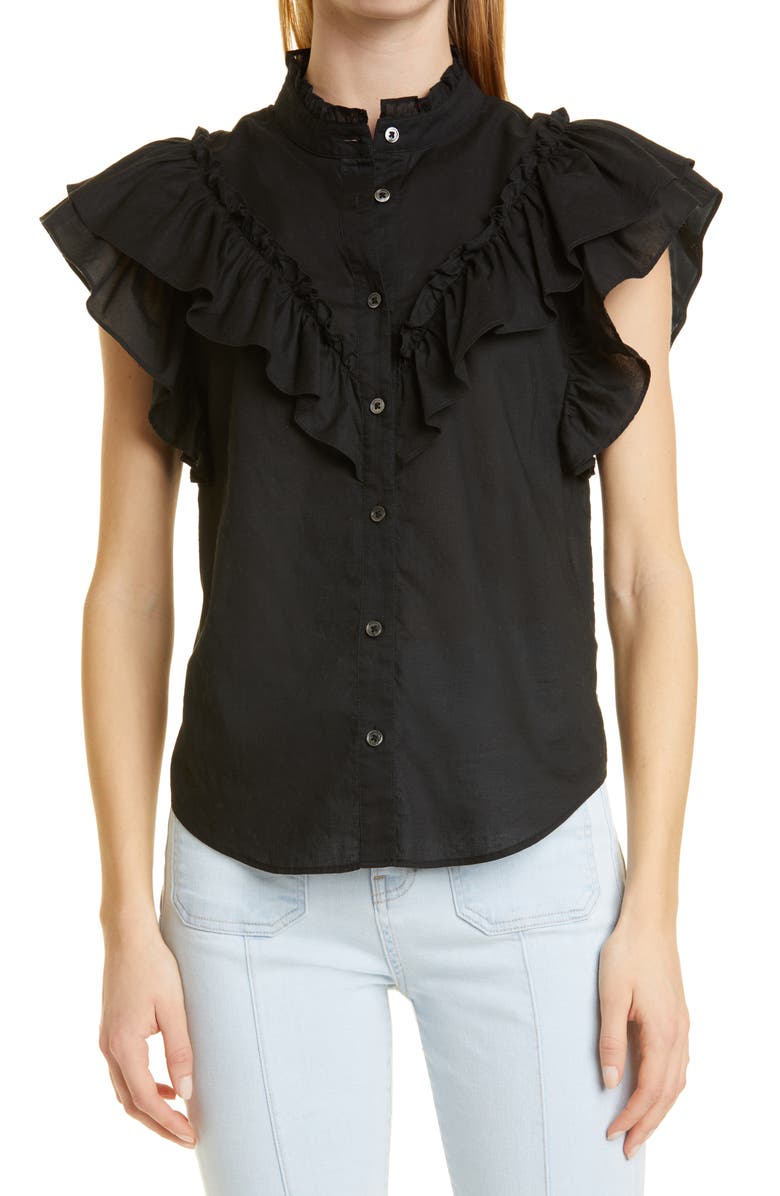 Veronica Beard Jaliyah Ruffle Cotton Blouse, Main, color,