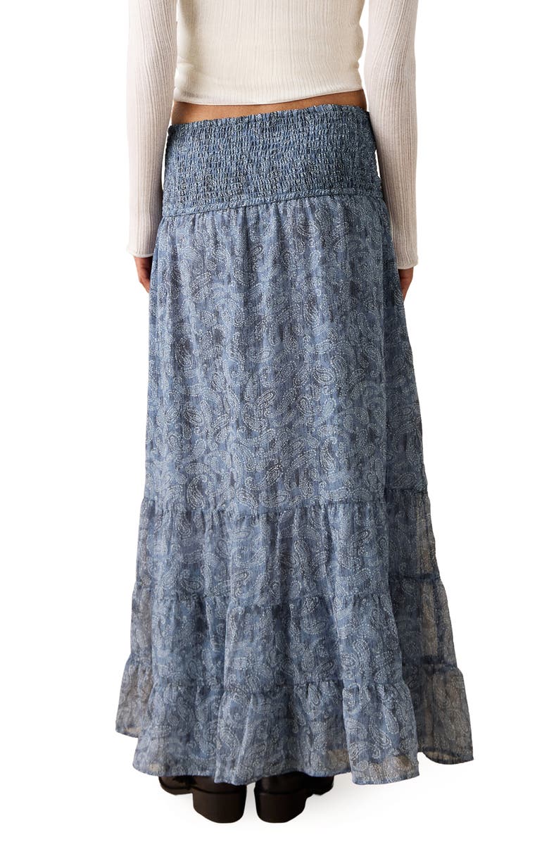MANGO TEEN Smocked Print Maxi Skirt, Alternate, color, Sky Blue