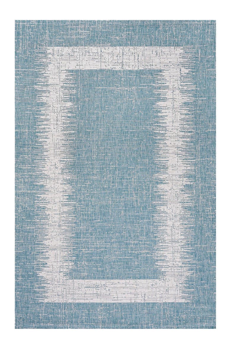 JONATHAN Y Scandi Minimalist Border Indoor/Outdoor Area Rug, Alternate, color, Aqua/Ivory