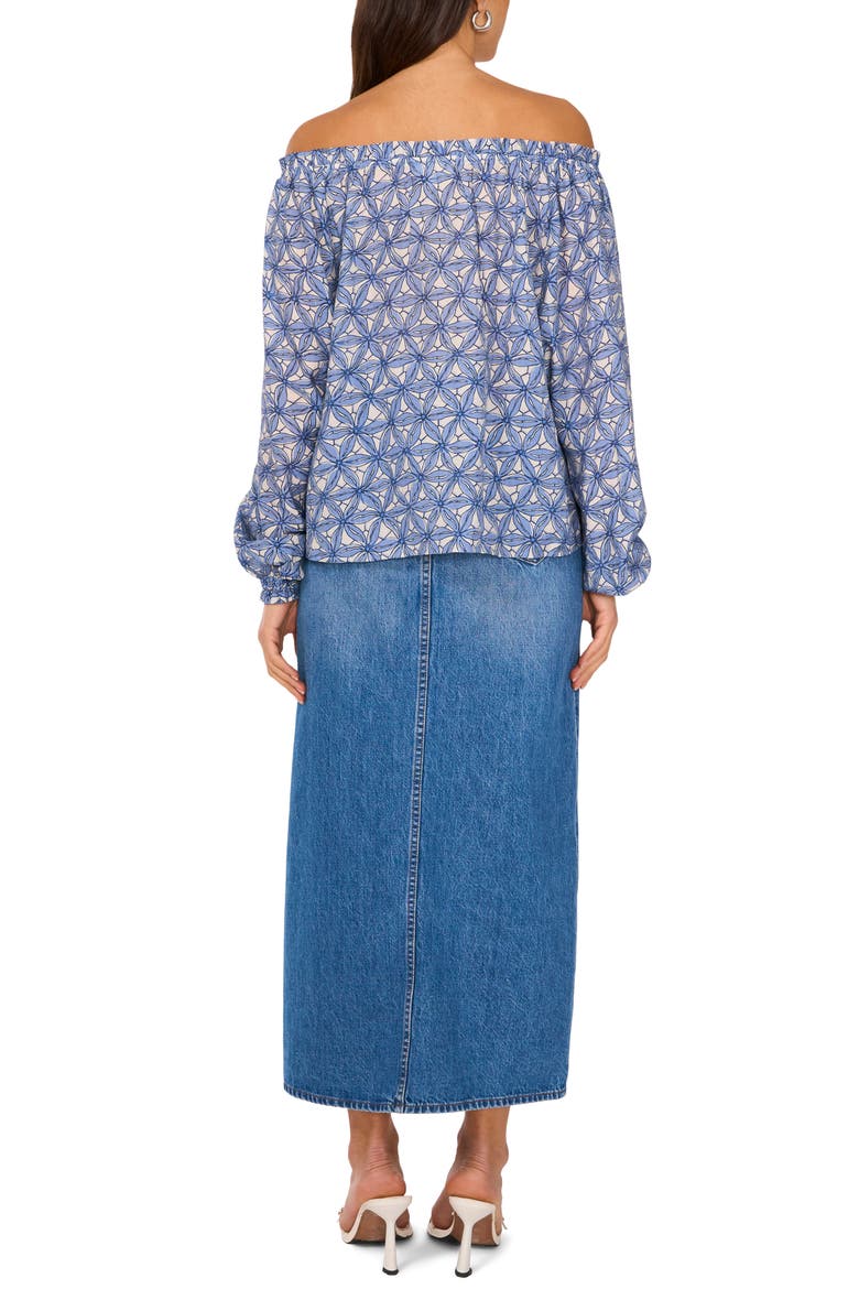 Floral Off the Shoulder Button-Up Shirt, Alternate, color, LAKE BREEZE