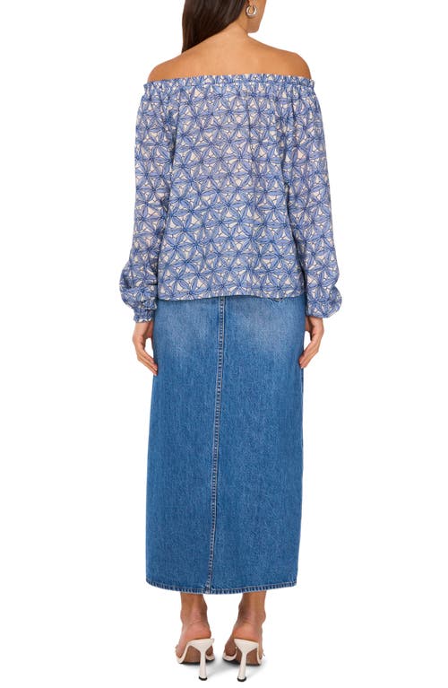 Two By Vince Camuto Floral Off The Shoulder Button-up Shirt In Lake Breeze