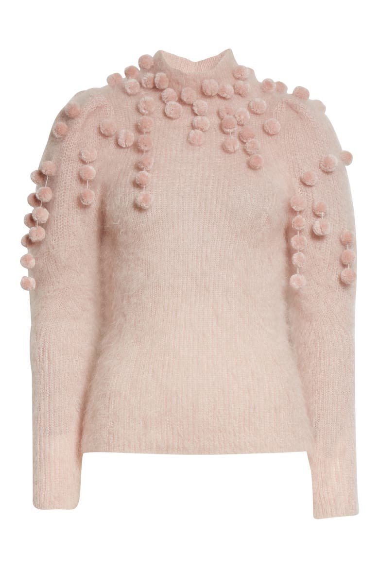 Pompom Turtleneck Cashmere Sweater, Alternate, color, ICE PINK