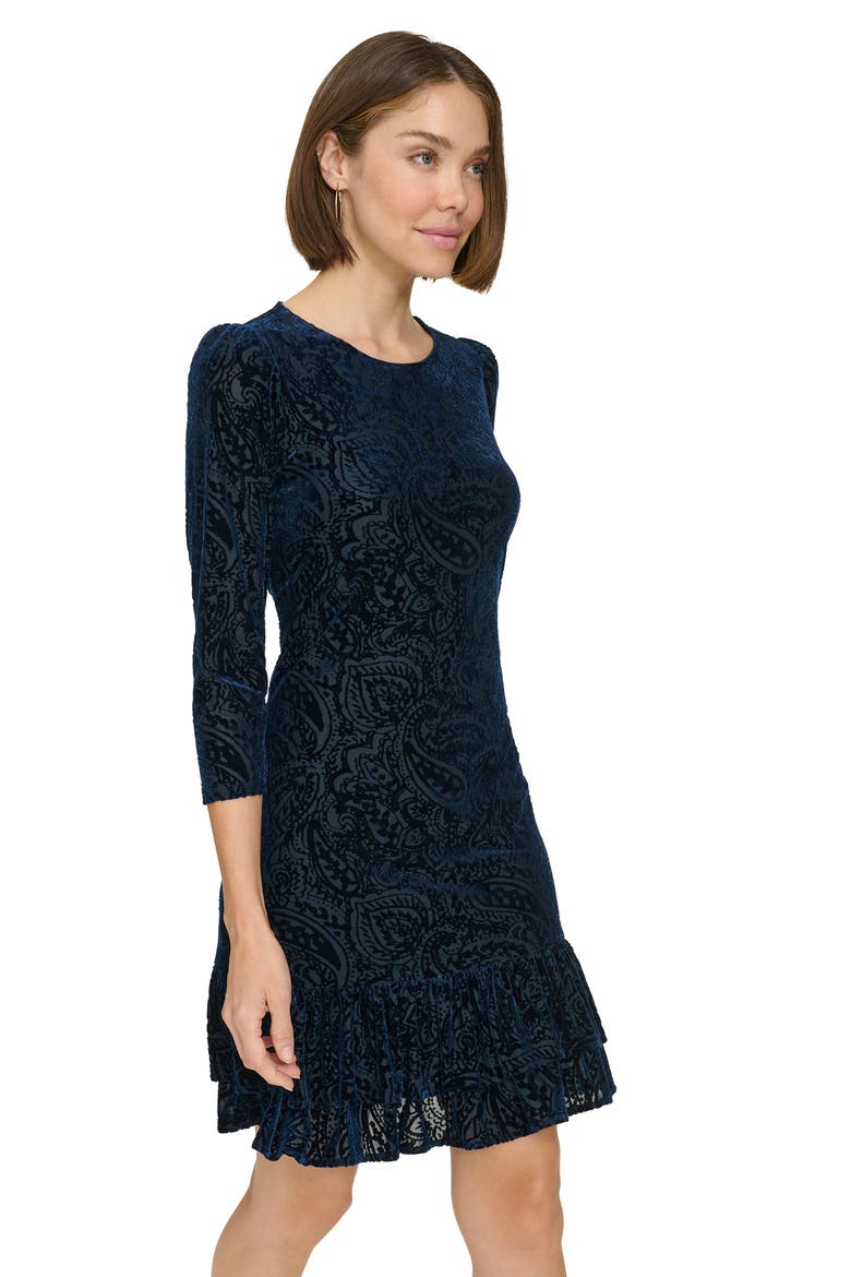 Ruffle Velvet Minidress, Alternate, color, SKY CAPT