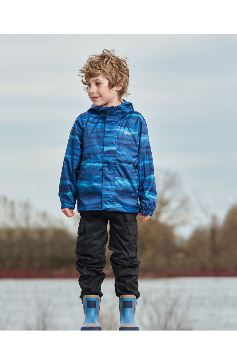 Deux par Deux Boy's Printed Packable Windbreaker Blue Wave And Black, Alternate, color,
