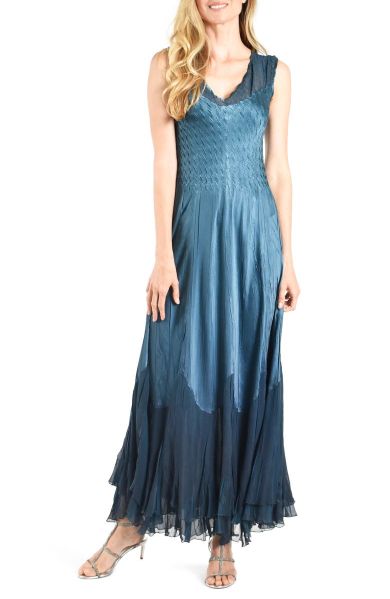 Komarov Ombré Charmeuse & Chiffon Sleeveless Gown, Main, color,