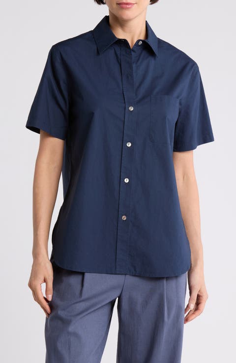 Short Sleeve Cotton Poplin Button-Up Shirt