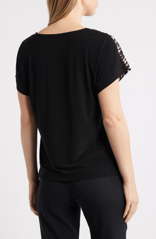 Anne Klein Abstract Print Knit Back Top In Black