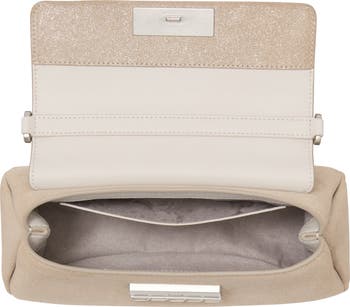 small grace glitter suede top handle bag