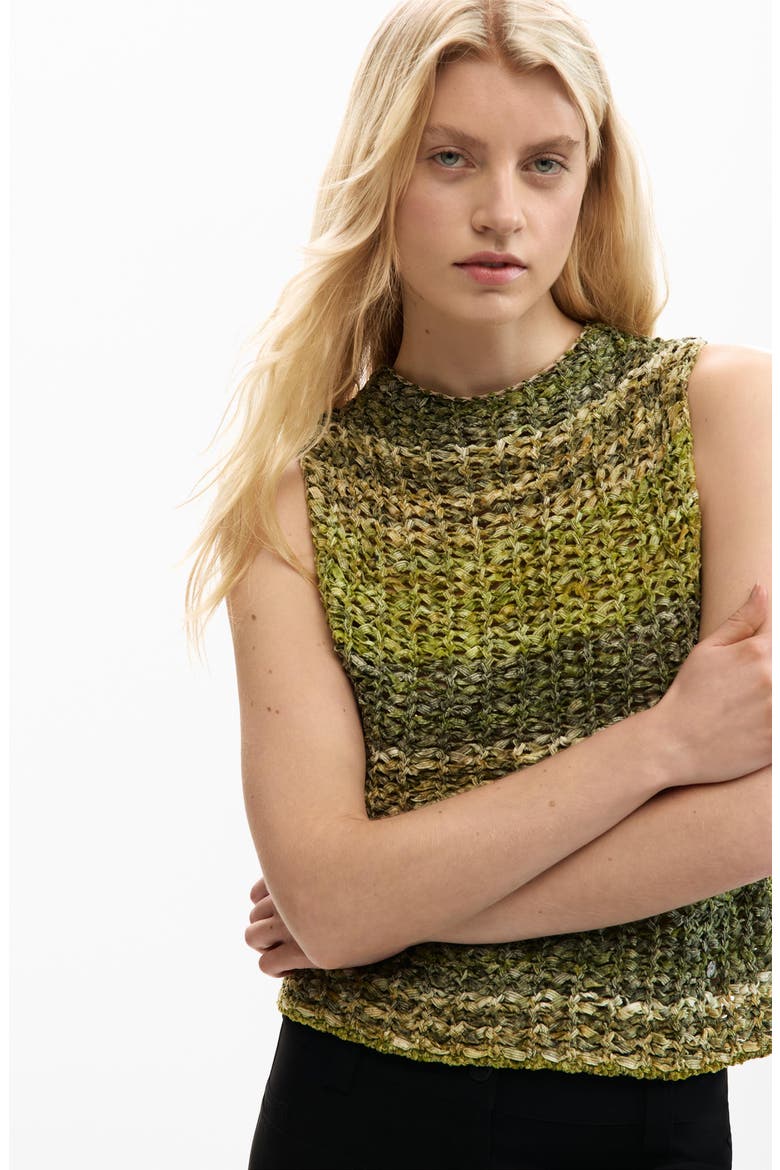 Stripe Sleeveless Cotton Blend Crochet Sweater, Alternate, color, GREEN
