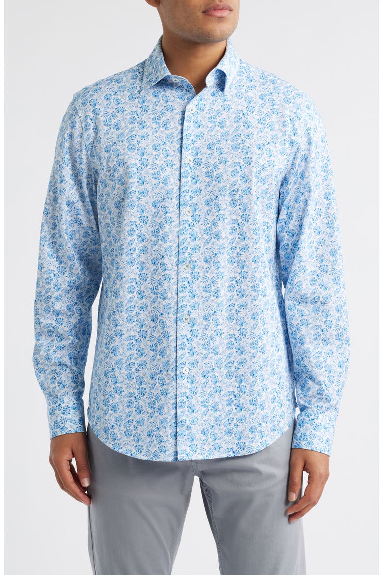 James OoohCotton® Leaf Print Button-Up Shirt, Main, color, CLASSIC BLUE