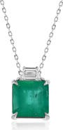 SOUZANA by Suzy Levian 14K Gold 1.94cttw Princess-Cut Emerald & 0.12ct Trapezoid-Cut White Diamond Pendant Necklace