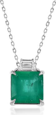 SOUZANA by Suzy Levian 14K Gold 1.94cttw Princess-Cut Emerald & 0.12ct Trapezoid-Cut White Diamond Pendant Necklace
