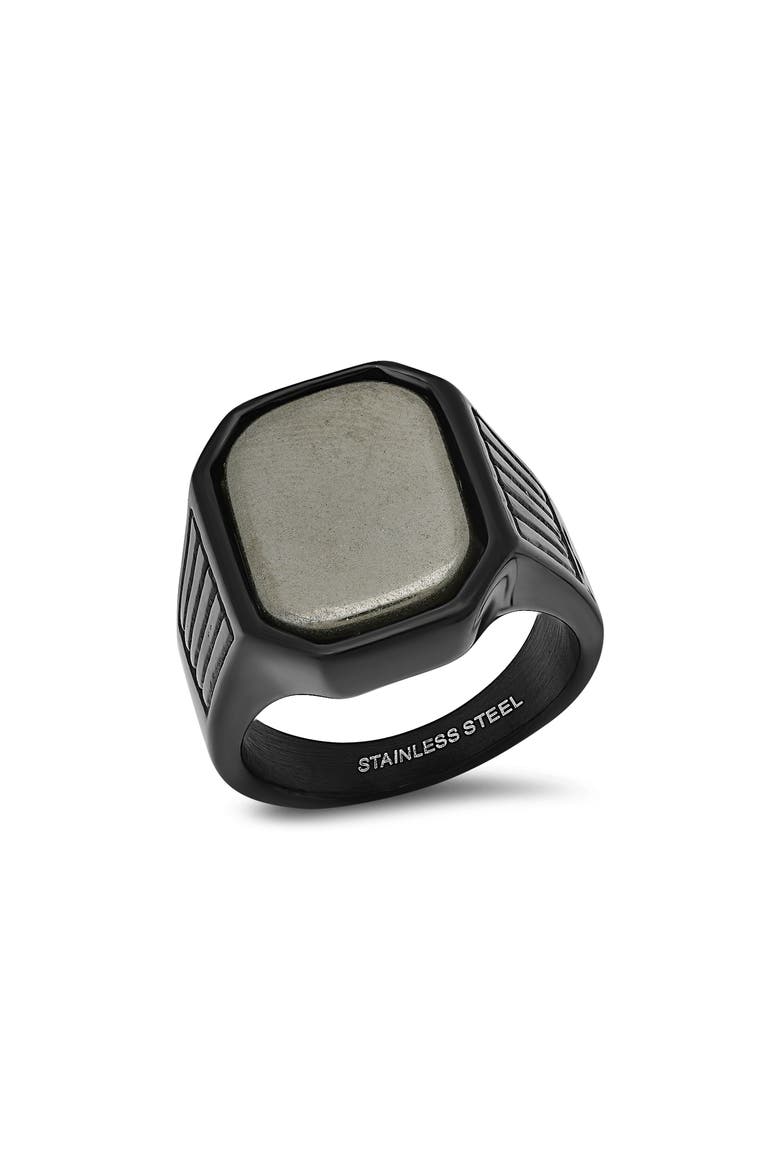 Men's Stone Signet Ring, Main, color, BLACK/ GREY