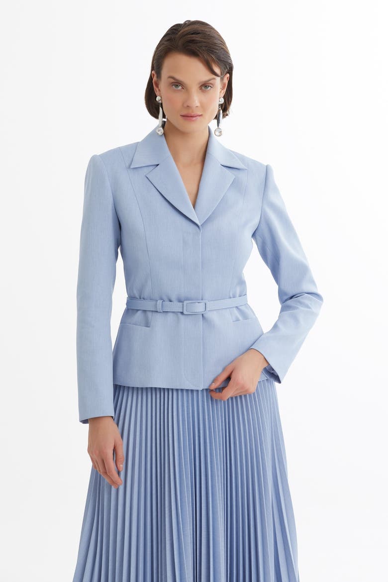 Blue Belted Blazer Pleated Skirt Set, Alternate, color, Light Blue